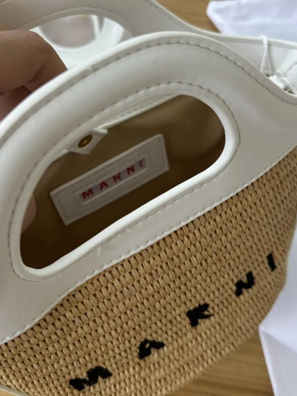 ☺️Marni☺️White Patchwork - Woven Basket - Mini Market Basket
